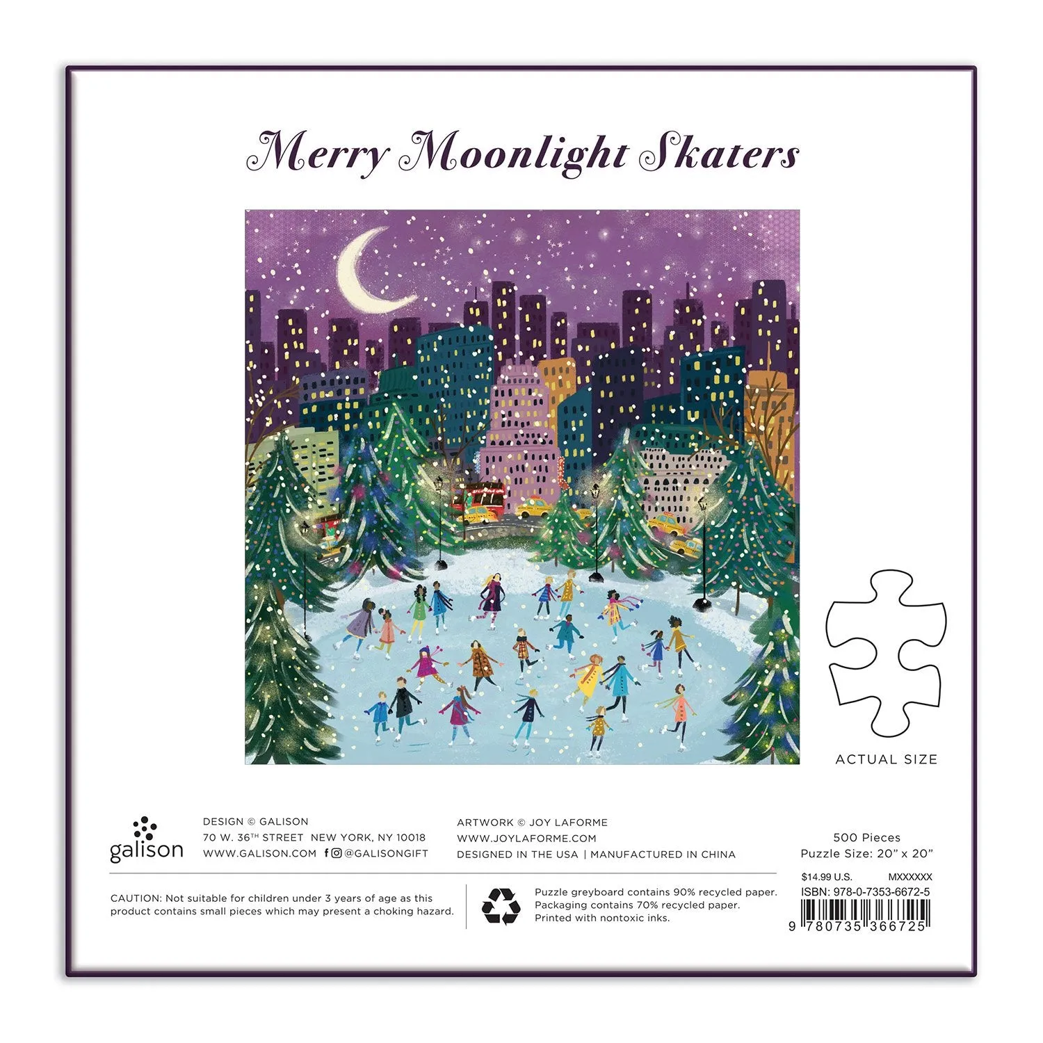 Good Puzzle Co. Merry Moonlight Skaters puslespil 500 brikker jul