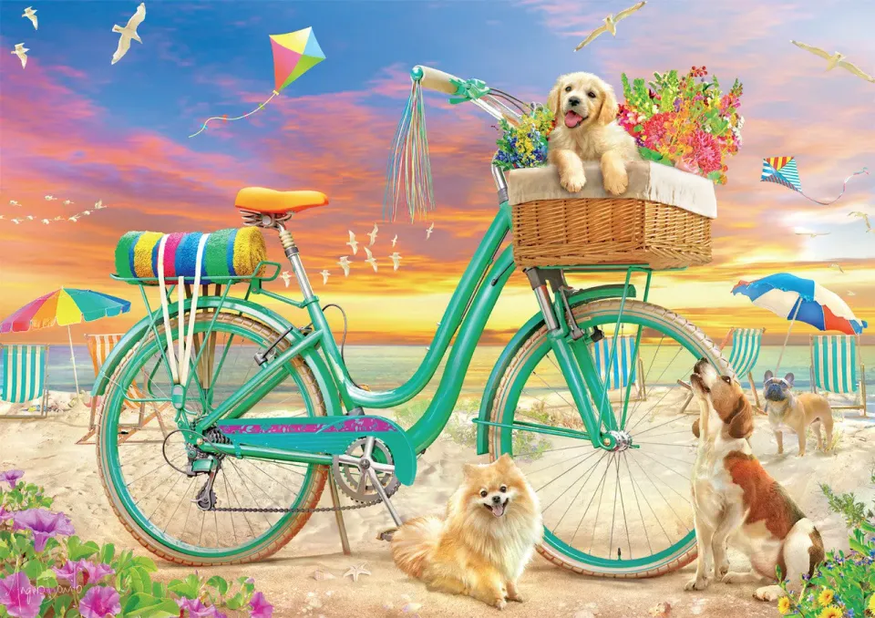Buffalo Games Beach Bicycle puslespil 300 store brikker hunde