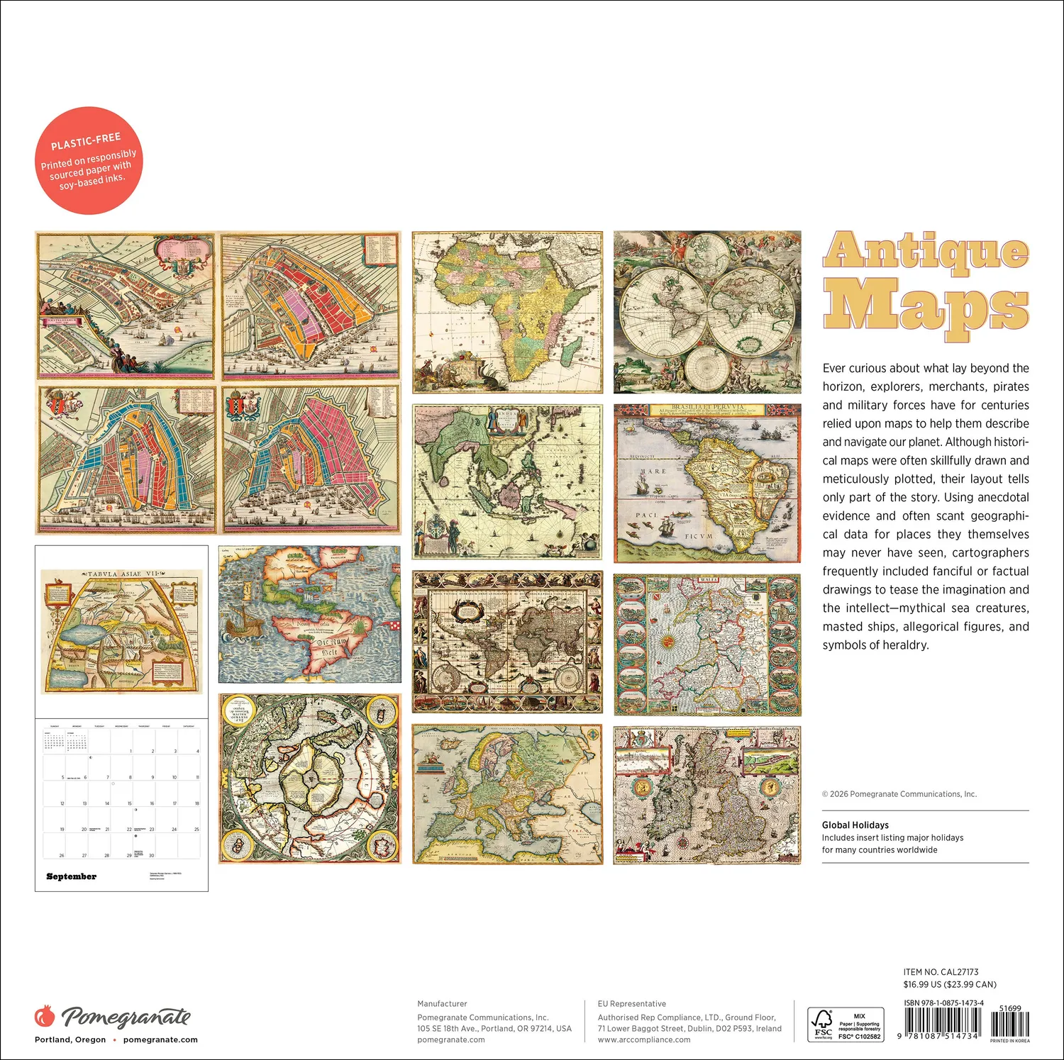 Pomegranate Antique Maps 2027 vægkalender historiske kort