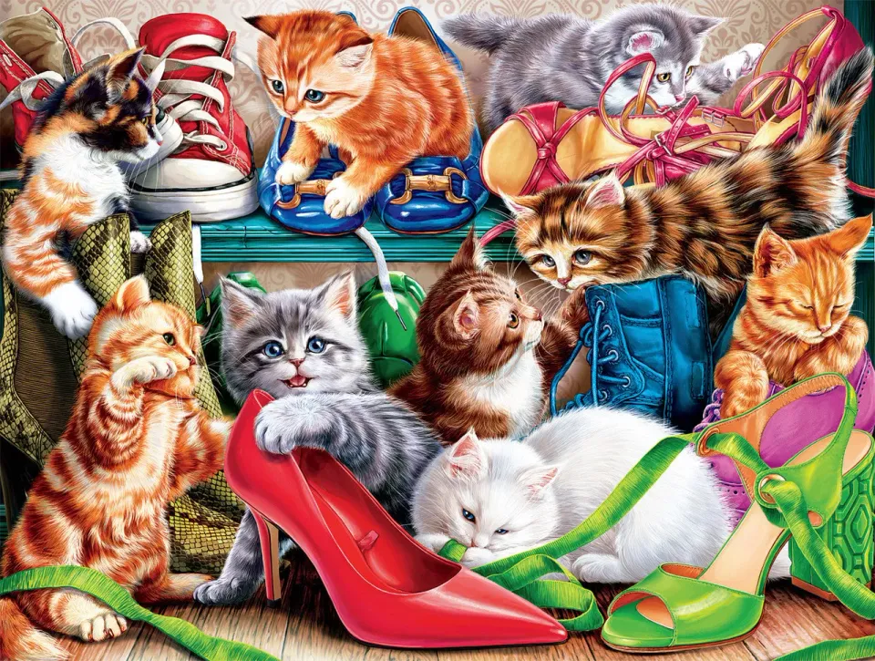 Buffalo Games Cats Shoe Closet Kittens puslespil 750 brikker katte