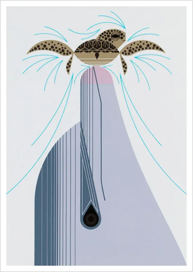 Pomegranate Charley Harper Dolfun postkort delfin enkelt