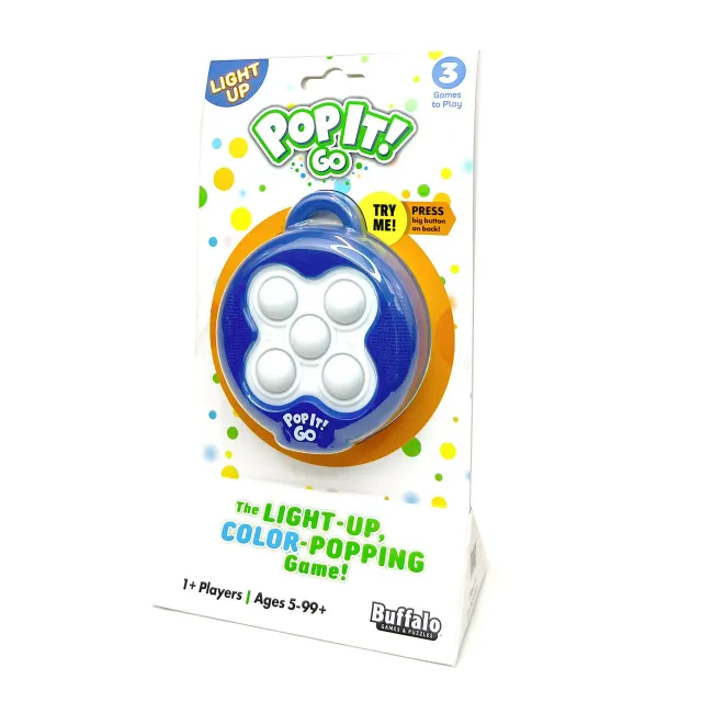 Buffalo Games Pop It Go fidgetspil med lys rejsevenlig