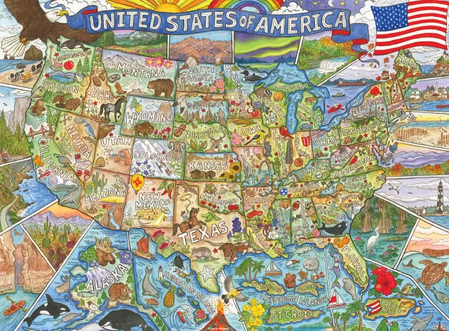 Buffalo Games Colorful Country puslespil 1000 brikker USA-kort