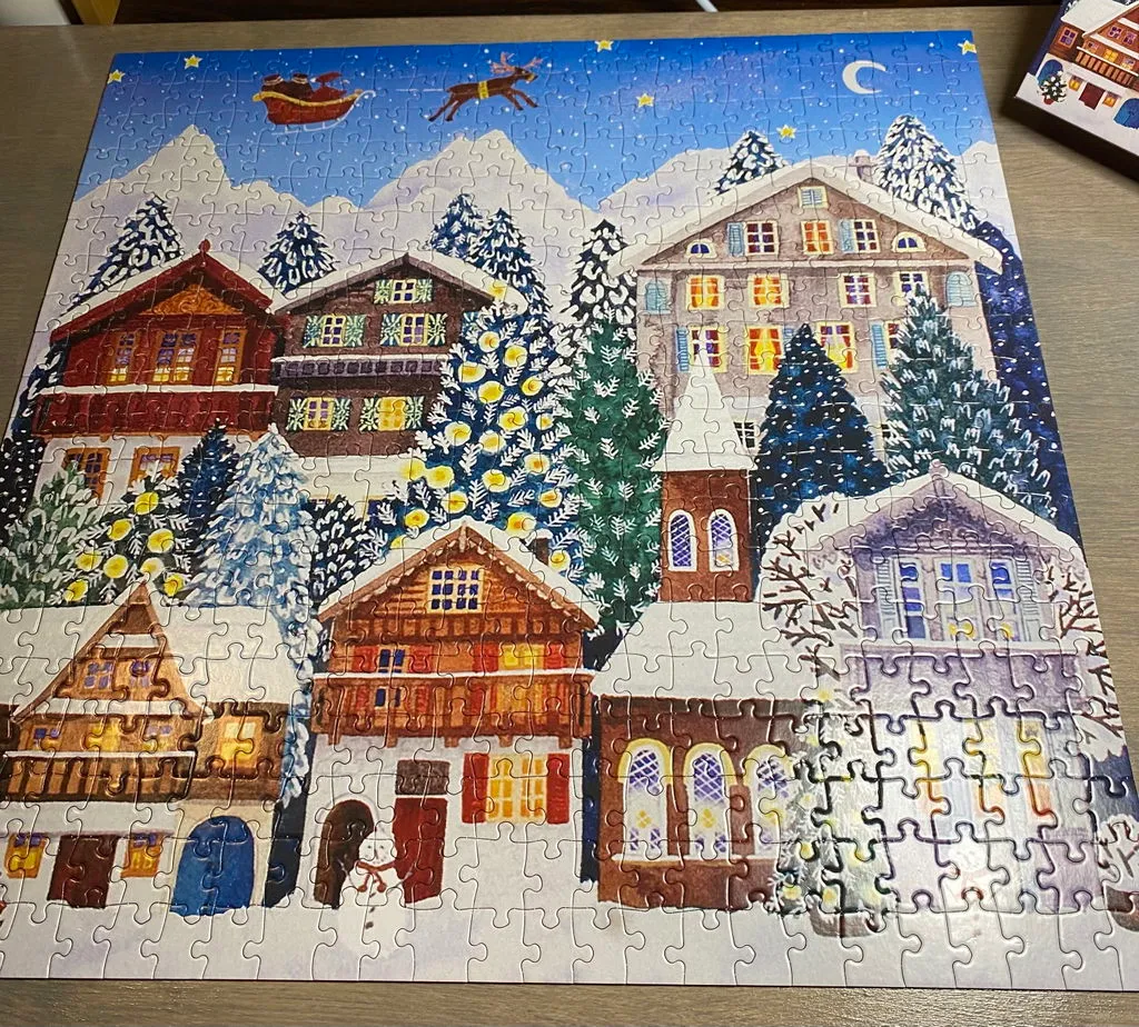 Galison Yuletide Village puslespil 500 brikker jul kvadratisk