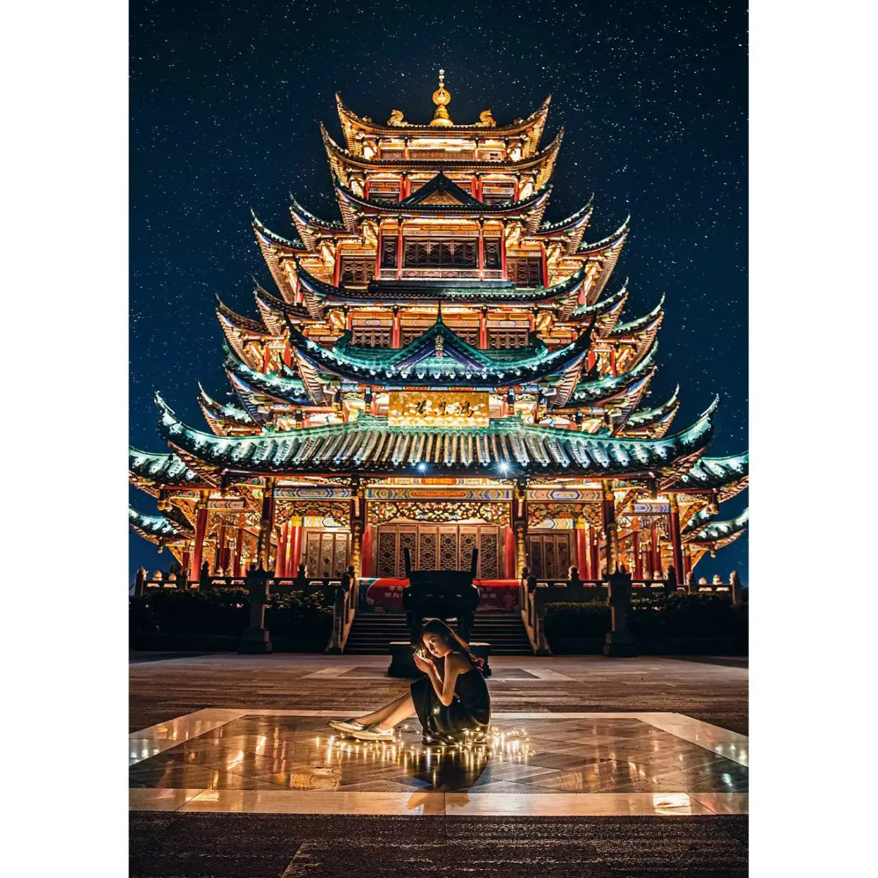 blanc Chongqing Temple at Night puslespil 500 brikker nat