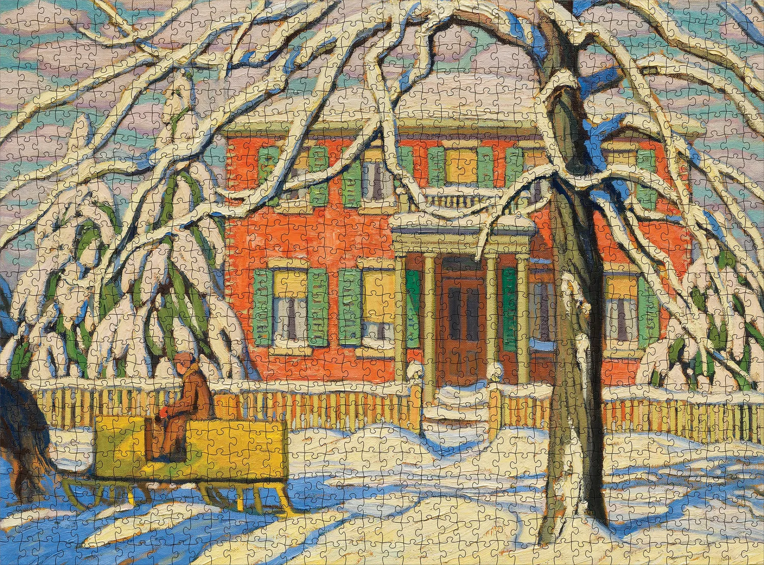 Pomegranate Red House Yellow Sleigh puslespil 1000 vinter