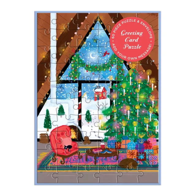 Good Puzzle Co. Joy Laforme Cozy Cabin 60 brikker puslespil julekort