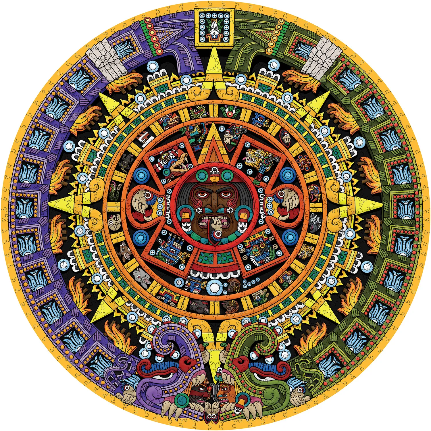 Pomegranate Angulo Aztec Sun Stone puslespil 1000 brikker rundt
