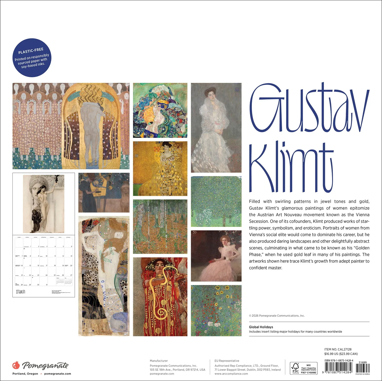 Pomegranate Gustav Klimt vægkalender 2027 kunst