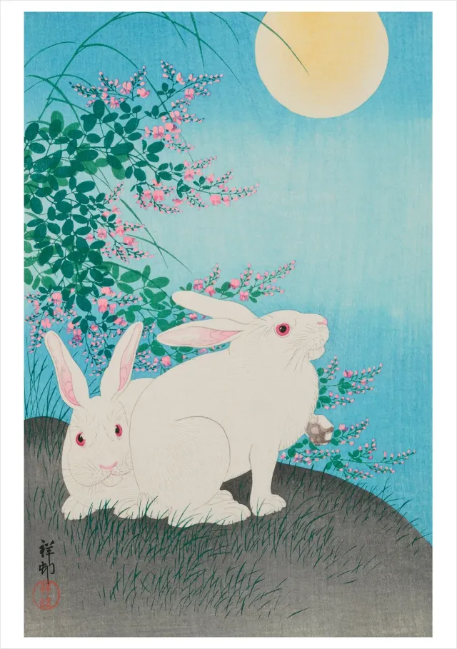 Pomegranate Ohara Koson Rabbits kort kaniner enkelt