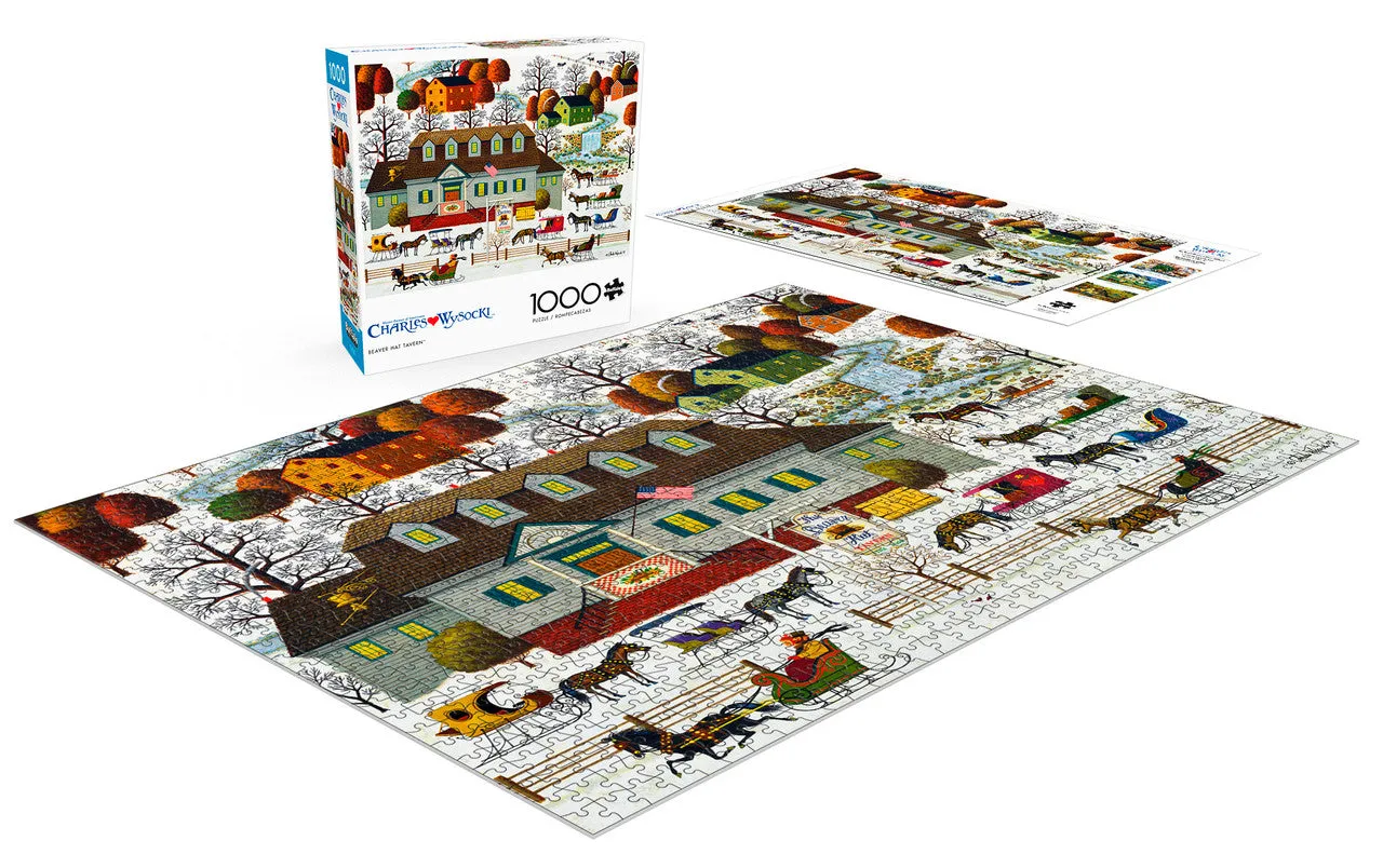 Buffalo Games Charles Wysocki Beaver Hat Tavern puslespil 1000 brikker nostalgisk