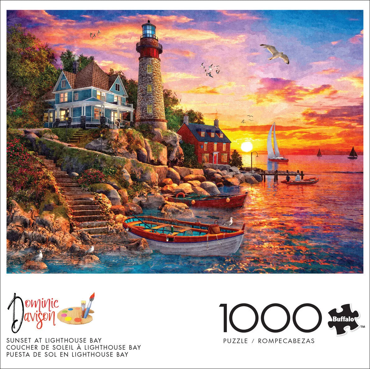 Buffalo Games Dominic Davison Sunset at Lighthouse Bay 1000 puslespil hav