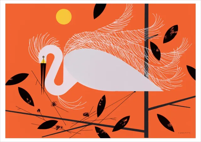 Pomegranate Charley Harper Snowy Egret kort fugl