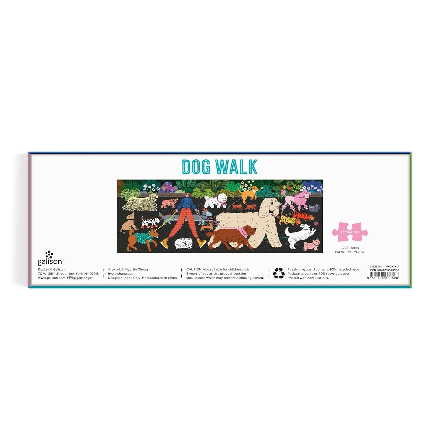 Galison Dog Walk puslespil 1000 brikker panorama hunde
