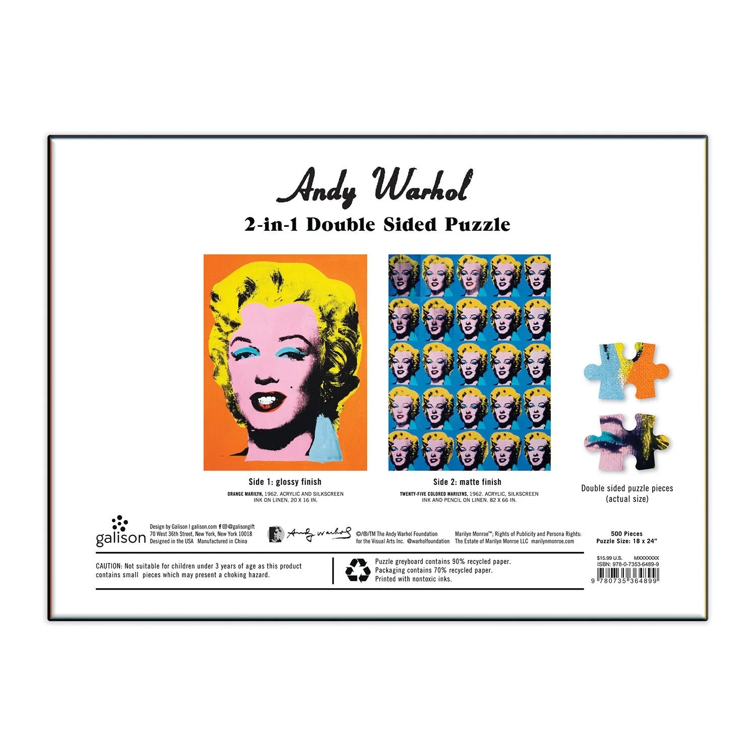 Good Puzzle Co. Warhol Marilyn puslespil 500 brikker dobbeltsidet