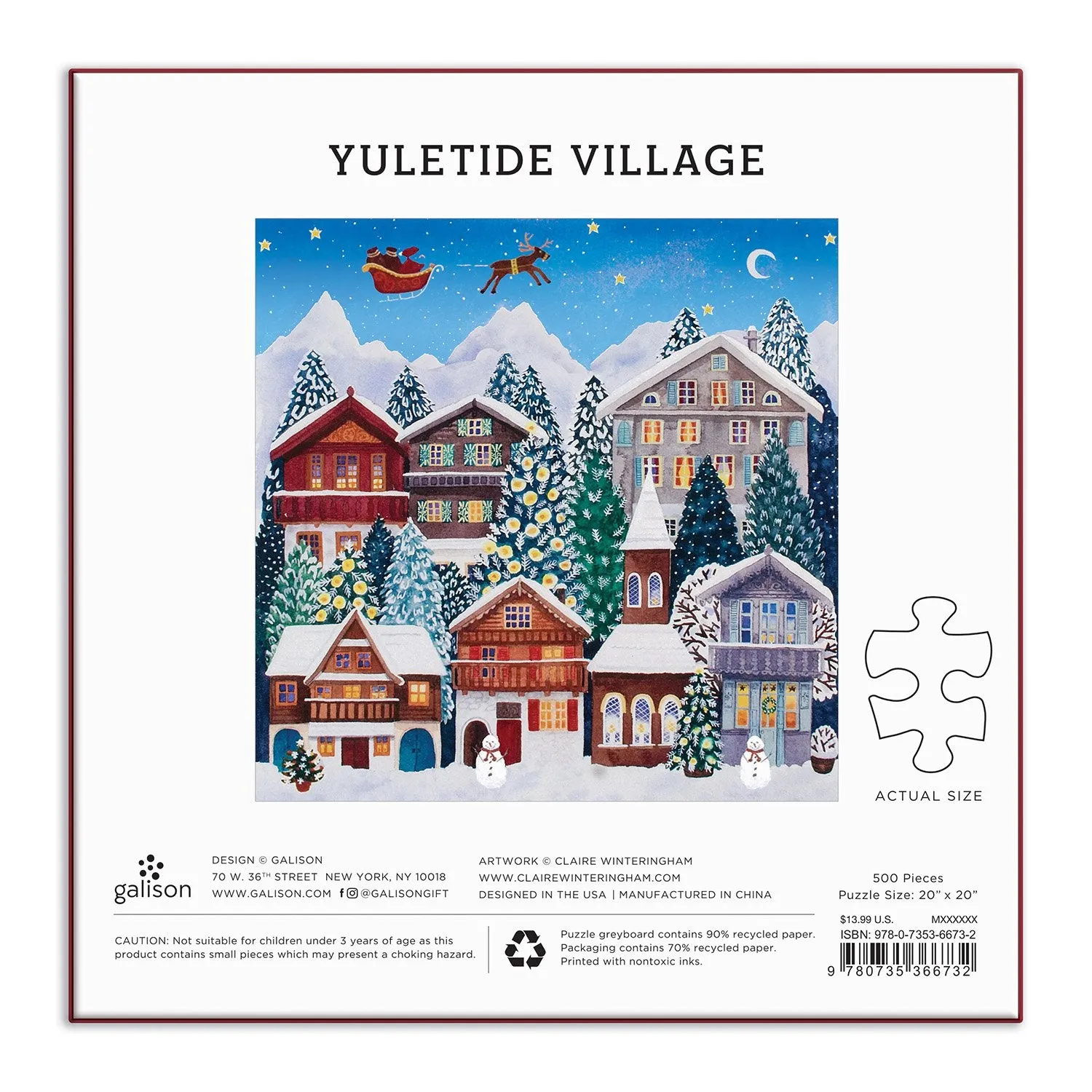 Galison Yuletide Village puslespil 500 brikker jul kvadratisk
