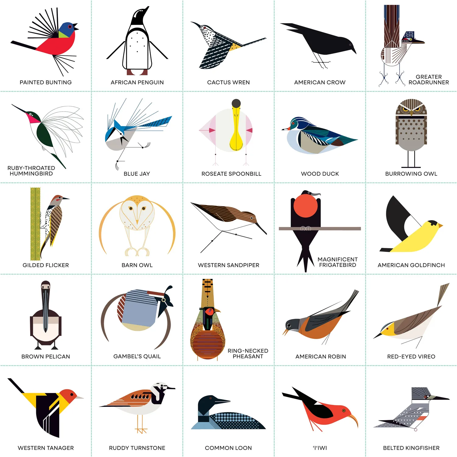Pomegranate Charley Harper Bird Bingo brætspil 64 fugle