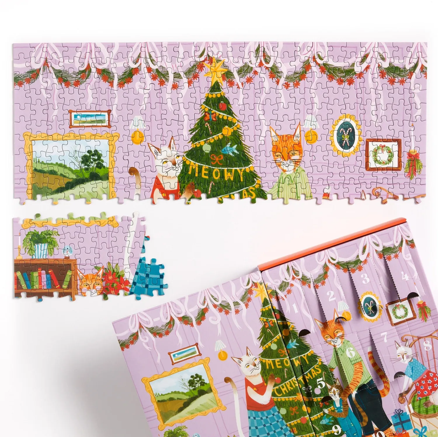 Galison Meowy Christmas 12 Days puslespil 500 brikker katte
