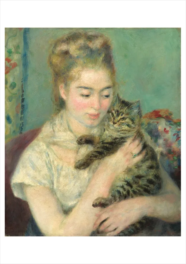 Pomegranate Renoir Woman with a Cat kort blankt enkelt