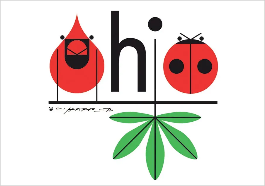 Pomegranate Charley Harper Ohio kort enkelt fugle