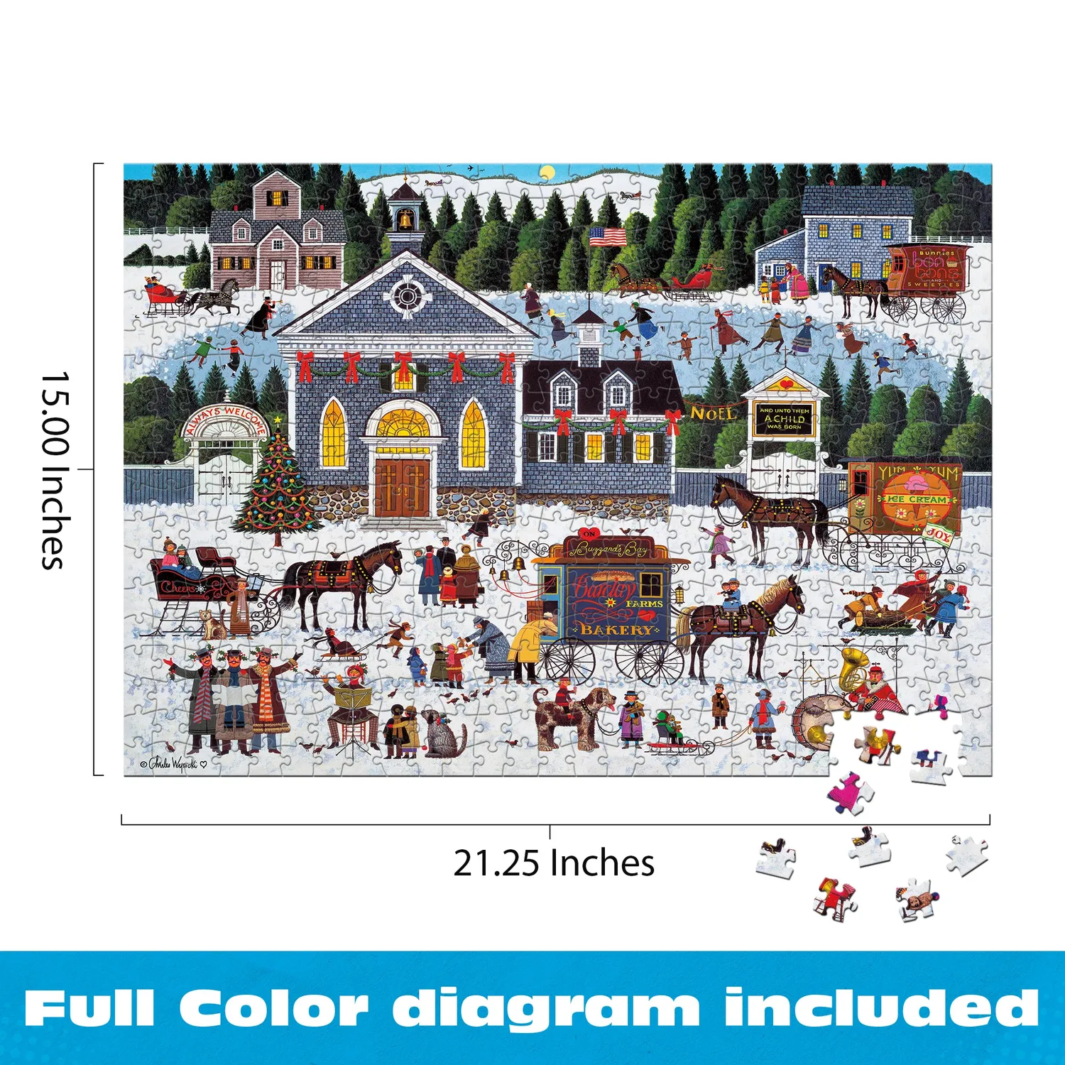 Buffalo Games Wysocki Churchyard Christmas puslespil 500 brikker jul
