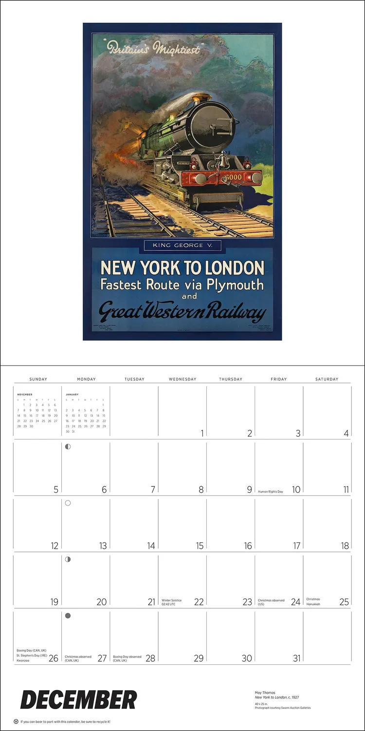 Pomegranate England by Rail vintage vægkalender 2027