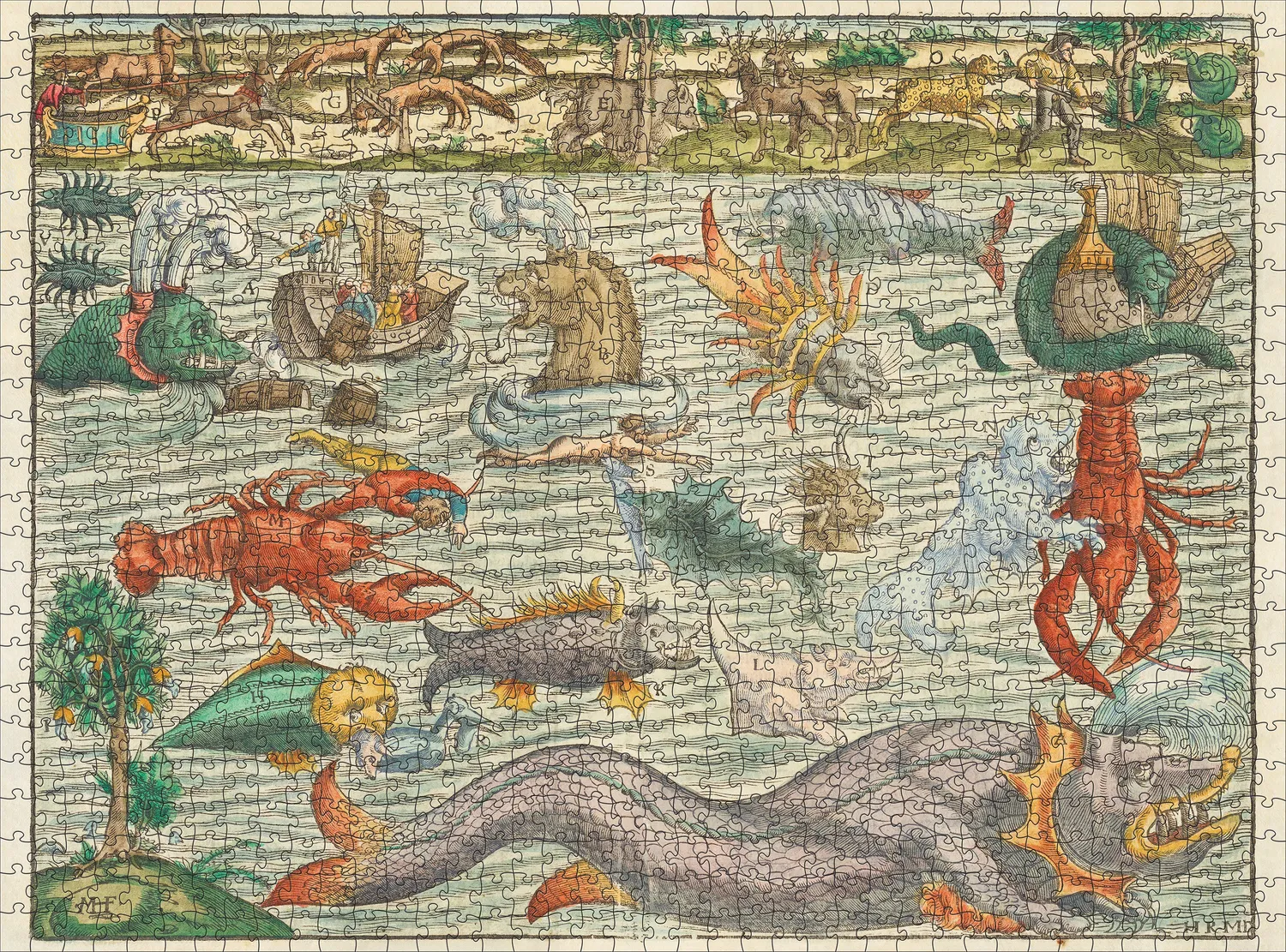 Pomegranate Sebastian Münster Sea Monsters puslespil 1000 brikker kort