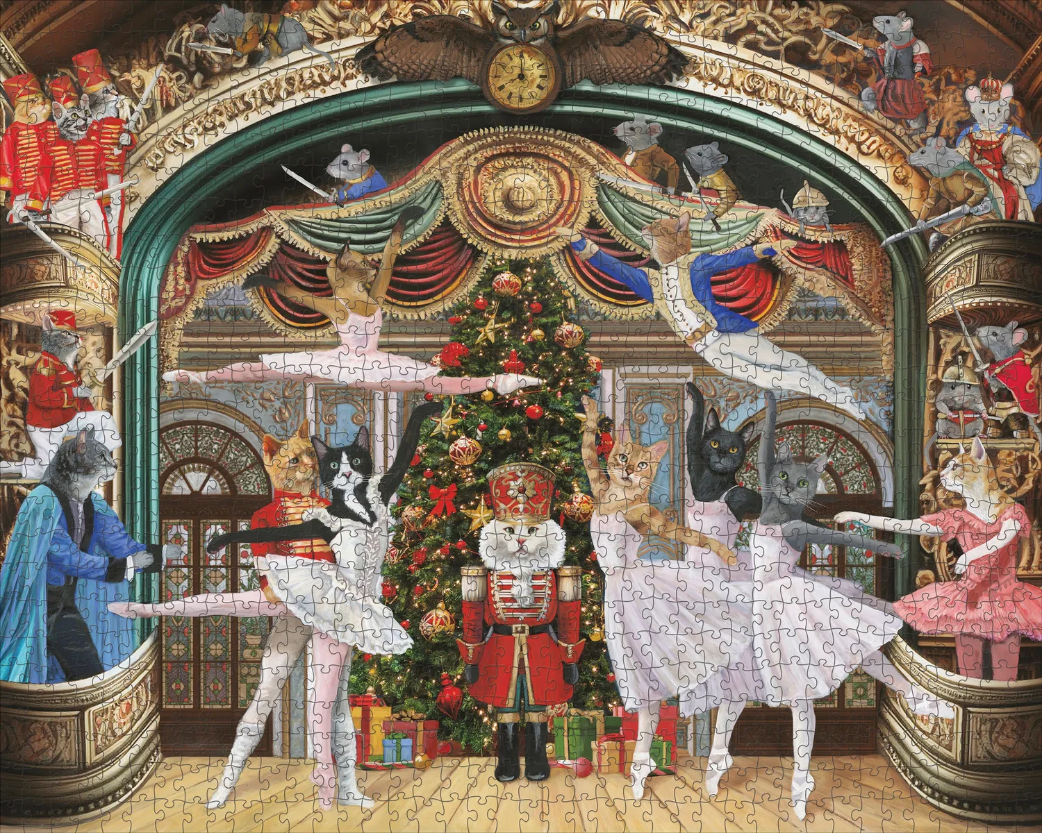 Pomegranate Carol Lew Nutcracker Kitties puslespil 1000 jul