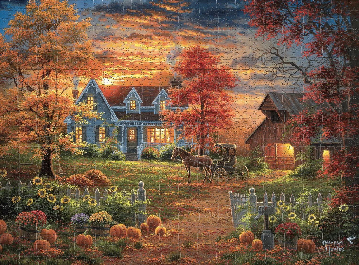 Buffalo Games Abraham Hunter Autumn Lights puslespil 1000 brikker hytte