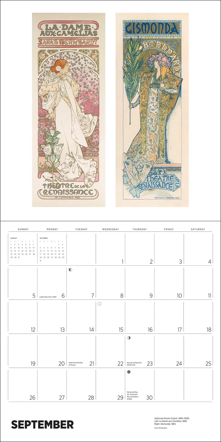 Pomegranate Alphonse Mucha 2027 vægkalender art nouveau