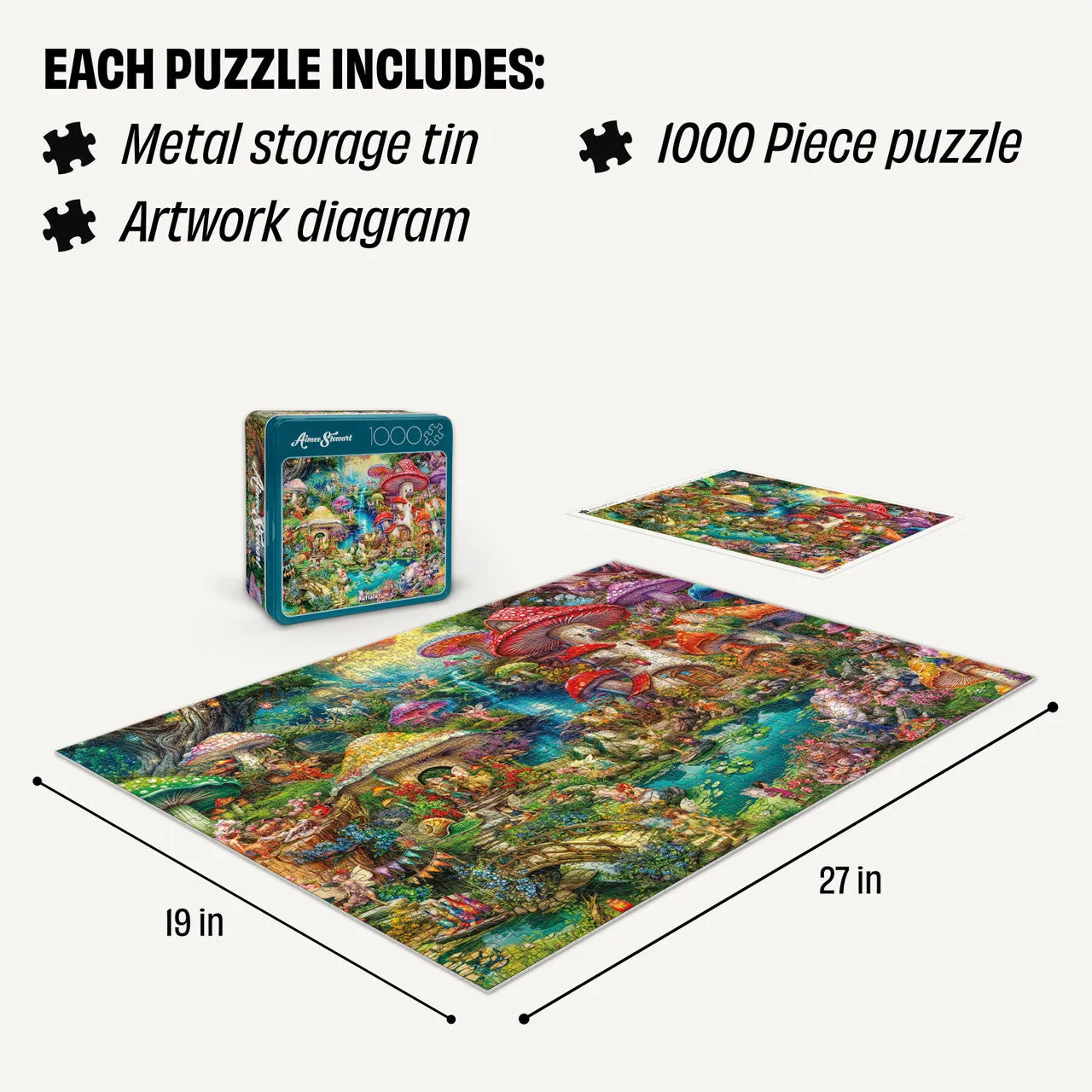 Buffalo Games Collector's Tin Merry Mushroom Village Picnic puslespil 1000 brikker