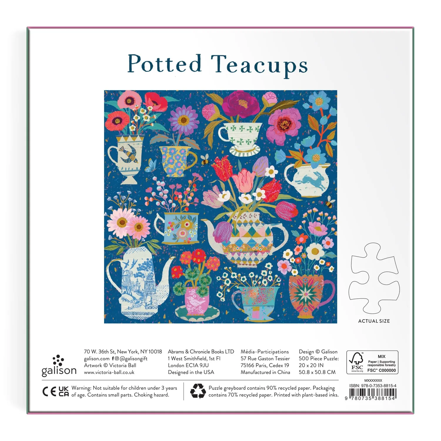 Galison Victoria Ball Potted Teacups puslespil 500 brikker folie