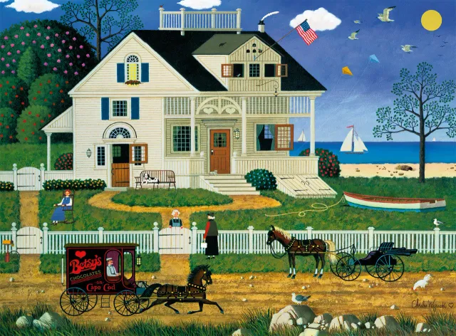 Buffalo Games Charles Wysocki Pickwick Cottage puslespil 1000 brikker kystmotiv