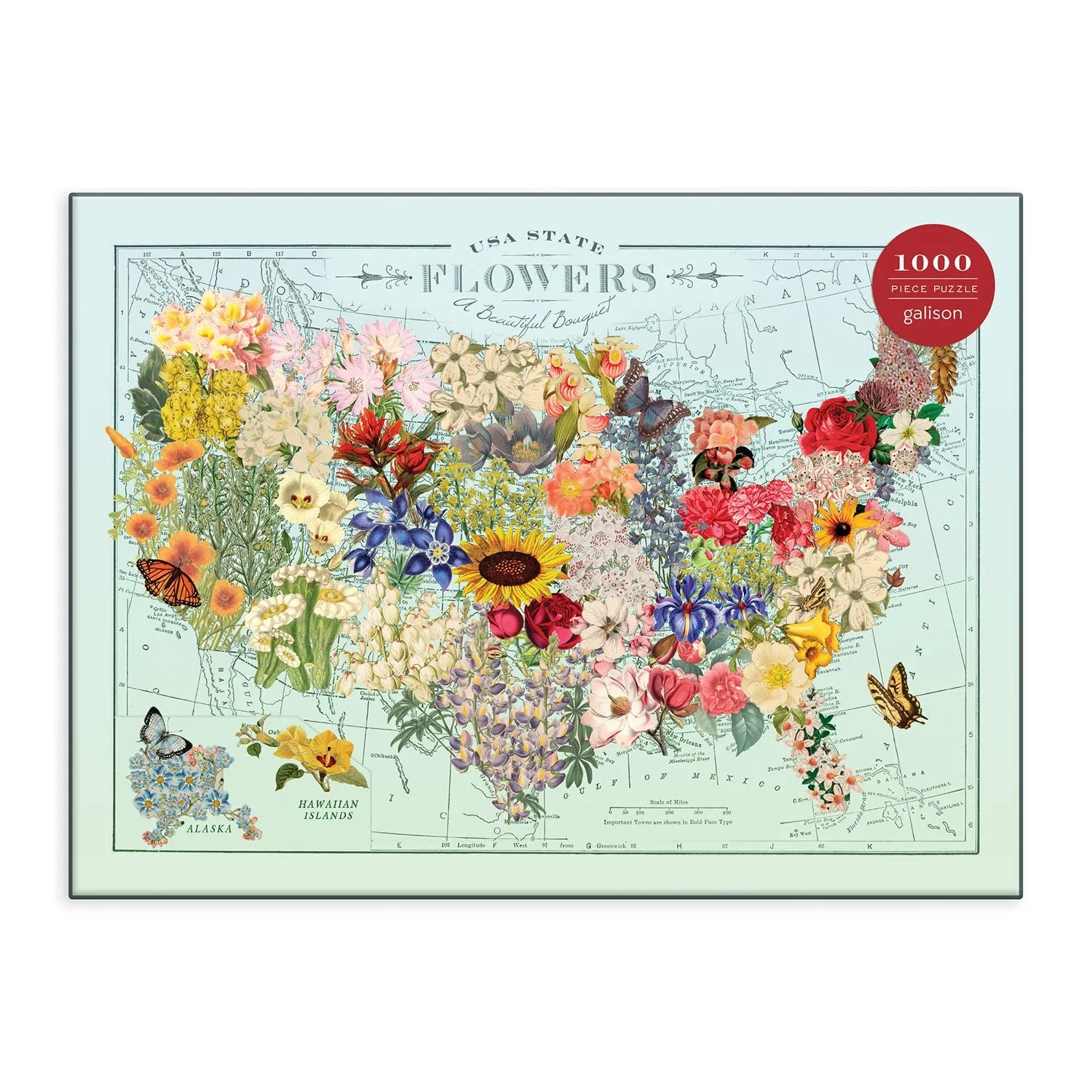Galison Wendy Gold USA State Flowers puslespil 1000 brikker