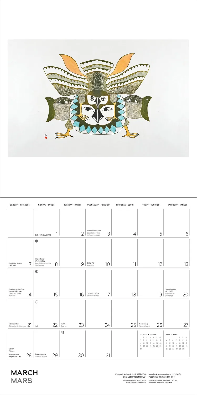 Pomegranate Kenojuak Ashevak vægkalender 2027 inuit
