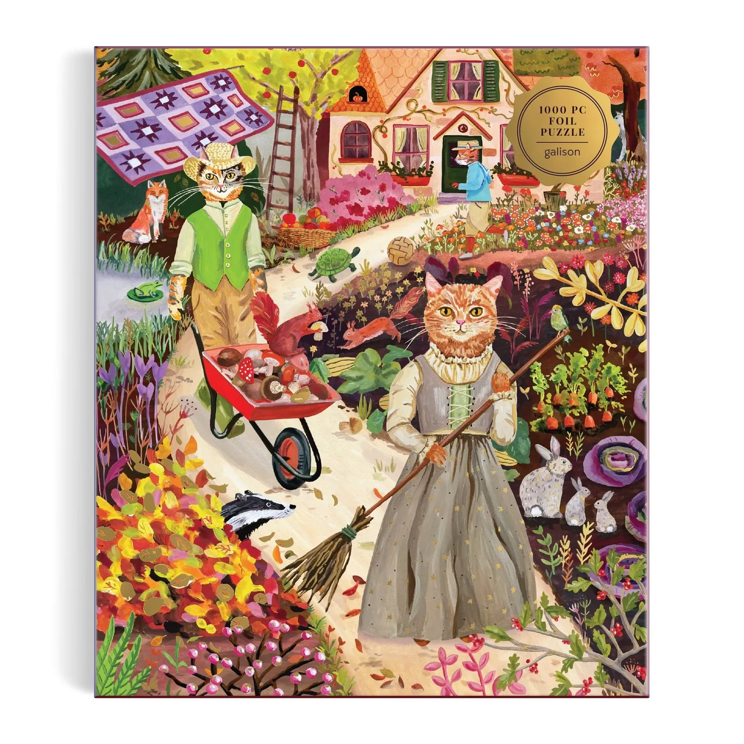 Good Puzzle Co. Anja Riebensahm Cottage Cats puslespil 1000 brikker folie