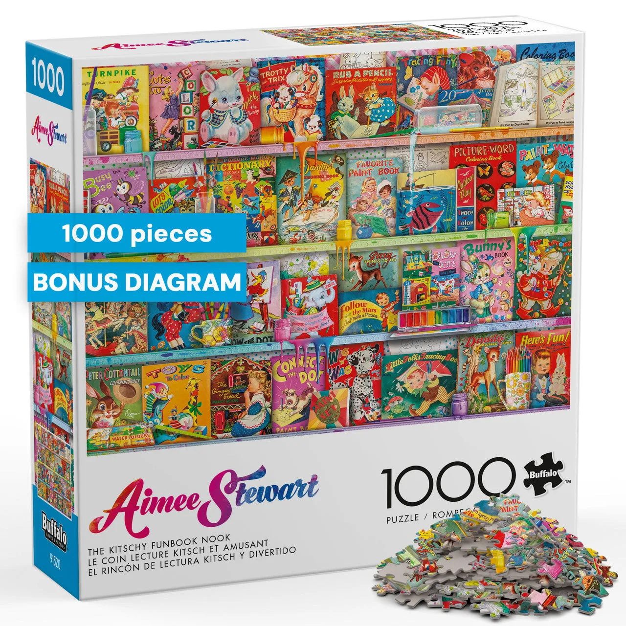 Buffalo Games Aimee Stewart Kitschy Funbook Nook puslespil 1000 brikker collage
