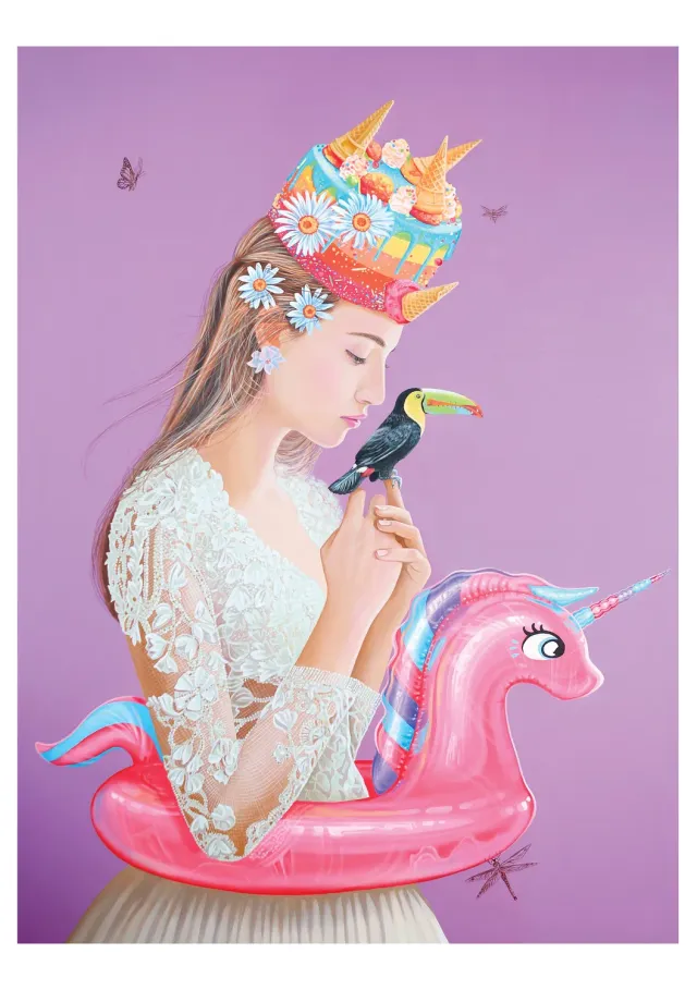Pomegranate Pink Unicorn fødselsdagskort med fugle