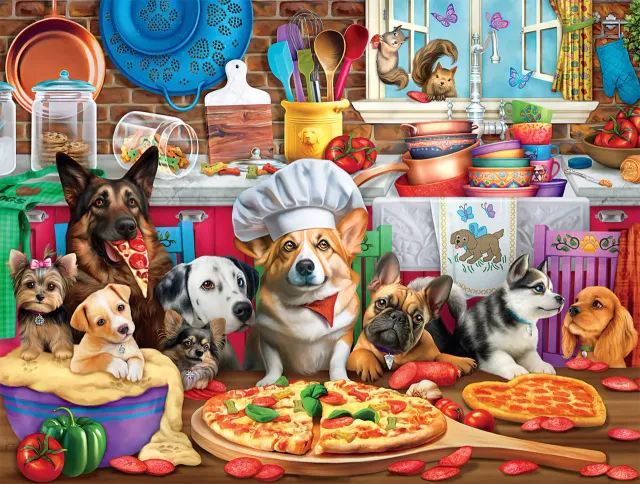Buffalo Games Dog Days Pizza Time Pups puslespil 750 hunde