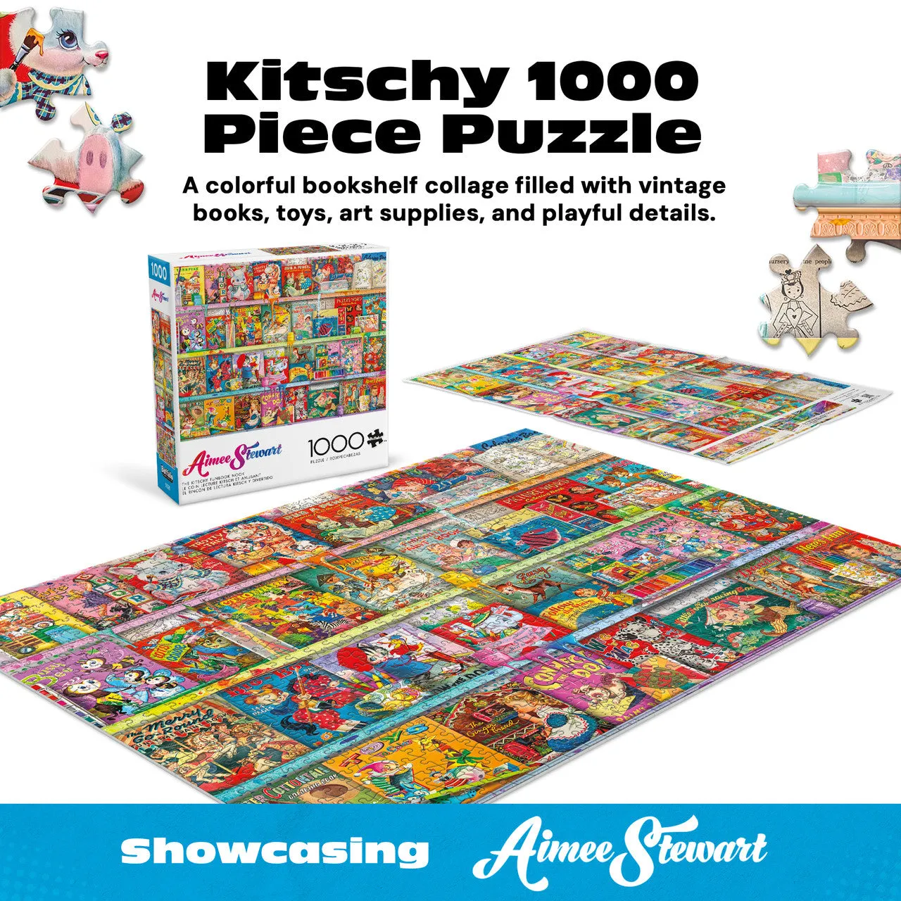 Buffalo Games Aimee Stewart Kitschy Funbook Nook puslespil 1000 brikker collage