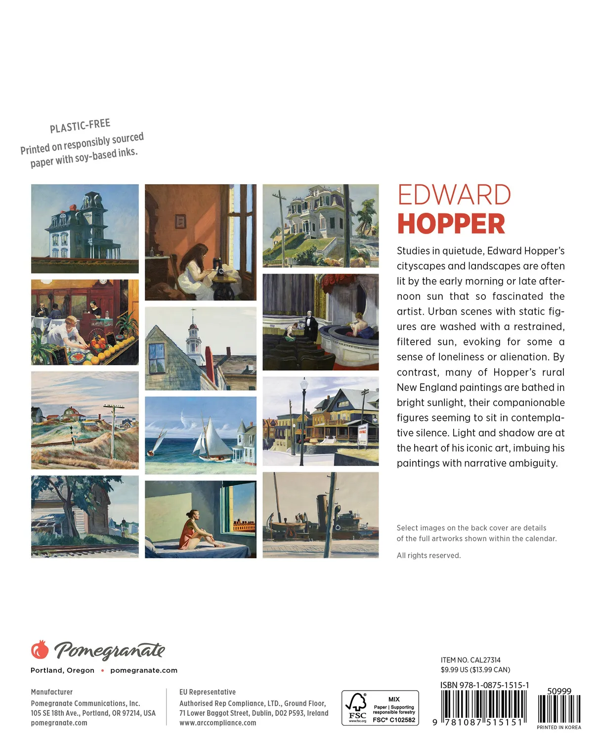 Edward Hopper 2027 mini vægkalender kystlandskaber