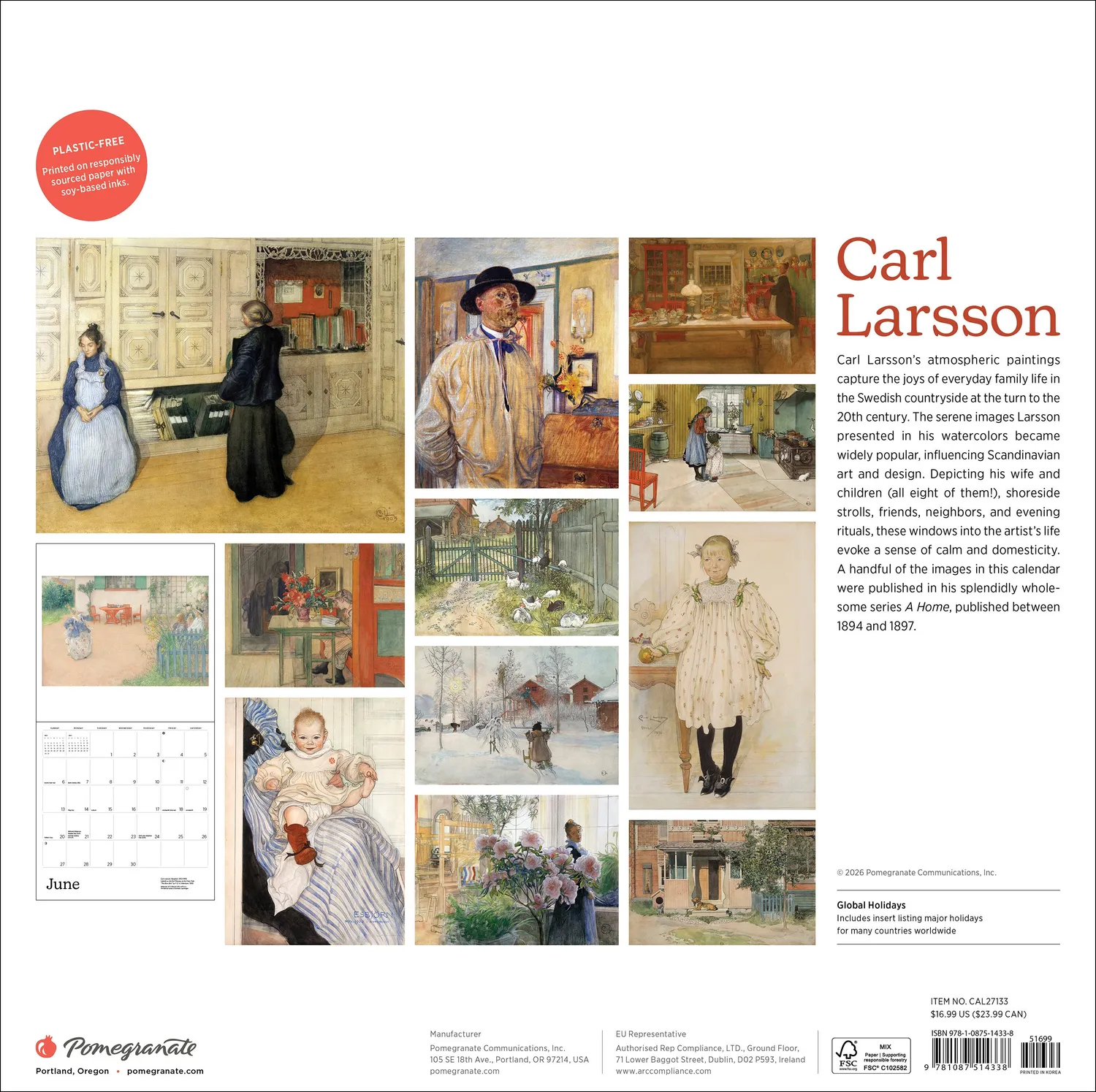 Pomegranate Carl Larsson 2027 vægkalender akvarel