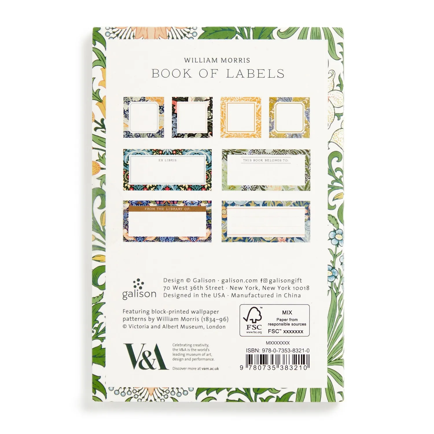 Galison William Morris Book of Labels 80 stk blomster
