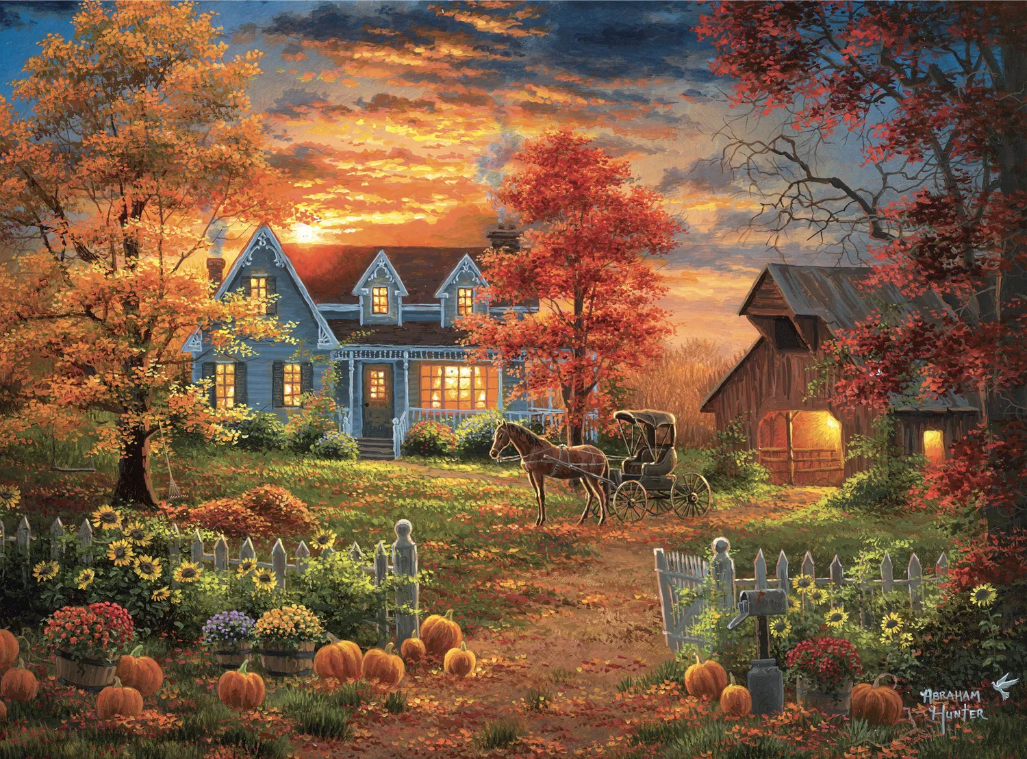 Buffalo Games Abraham Hunter Autumn Lights puslespil 1000 brikker hytte