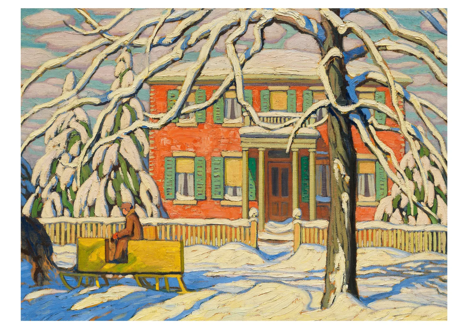 Pomegranate Lawren Harris Red House julekort sæt vintermotiv