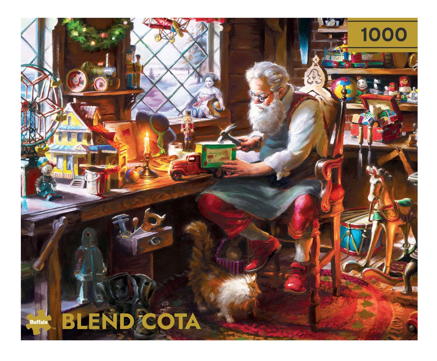 Buffalo Games Gold Santa in His Workshop puslespil 1000 brikker jul