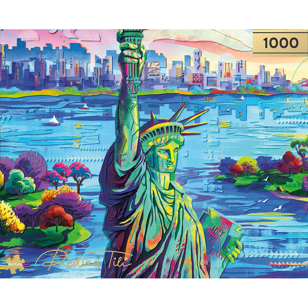 Buffalo Games Gold Celebrate Liberty puslespil 1000 brikker skyline