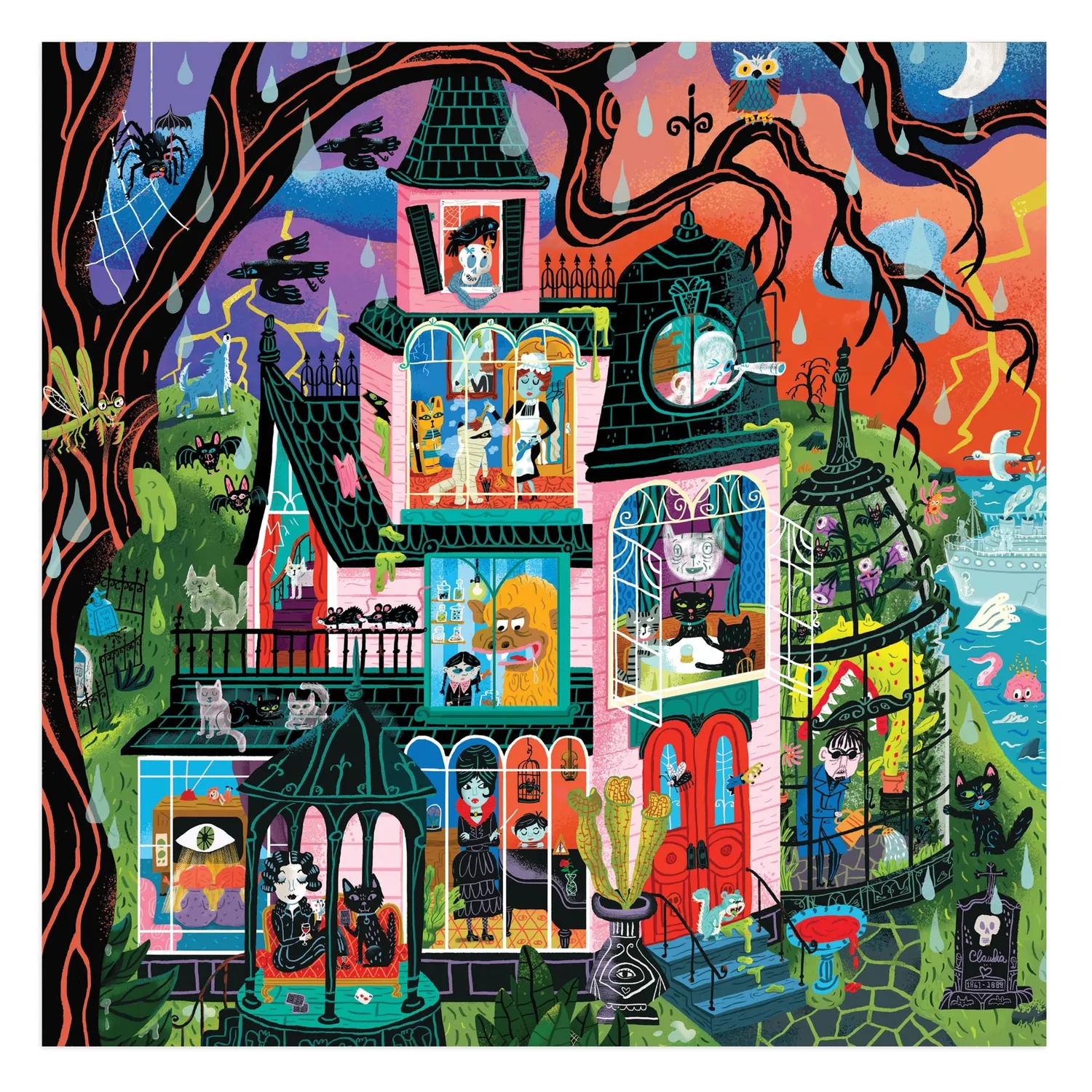 Mudpuppy Monster Mansion puslespil 500 brikker halloween