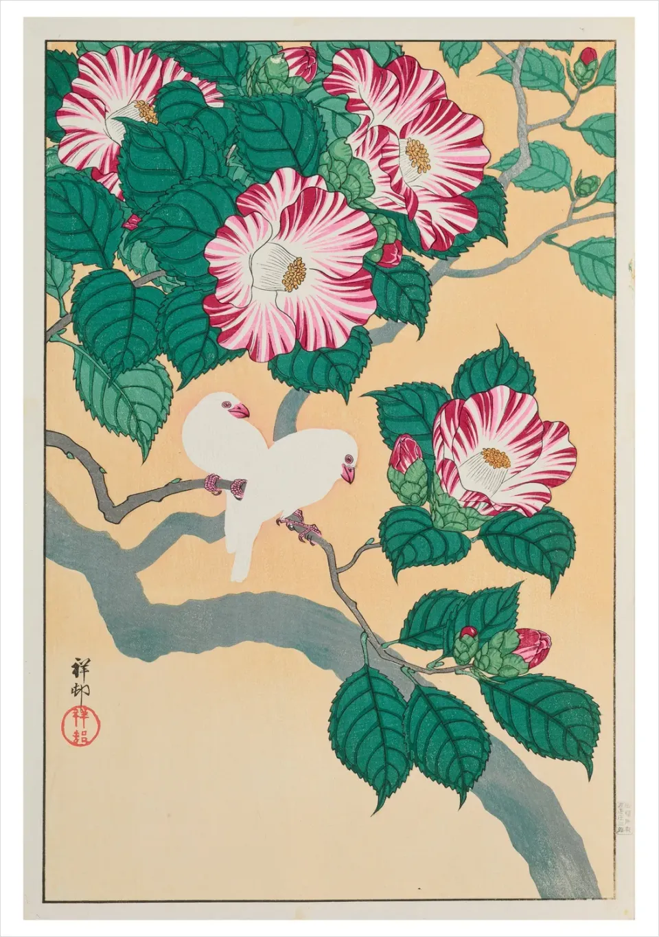 Pomegranate Ohara Koson Camellia and Rice Birds kort