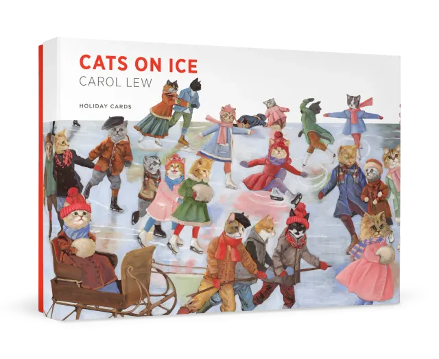 Pomegranate Carol Lew Cats on Ice julekort katte boks